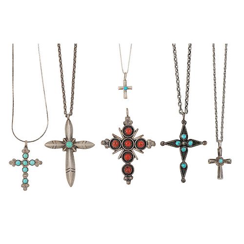 Navajo and Southwestern Silver Inlay Cross Pendants and Necklaces