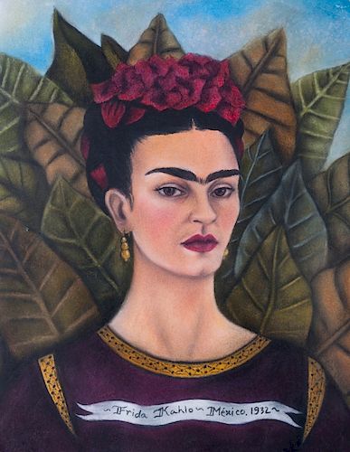 Frida Kahlo Attrib. Mixed Media Self Portrait
