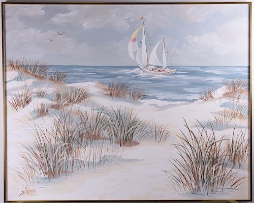 Lee Reynolds Sailboat & Beach Oil On Canvas