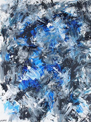 Von Allen "Blue Meaning" Abstract Oil On Paper