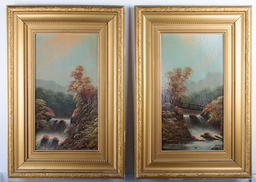 W. Collins Landscape Oil on Board Pair