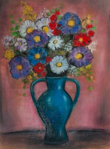 Odilon Redon Pastel on Paper Vase of Flowers