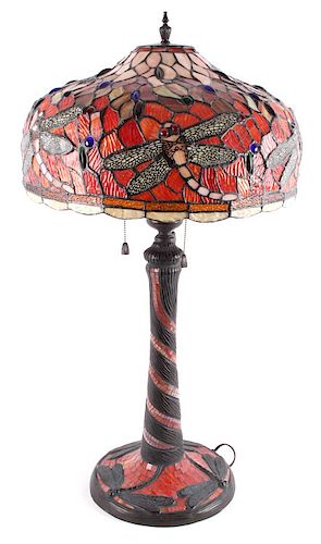 Stained Art Glass Dragonfly Tiffany Style Lamp