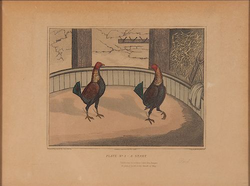 C. R. Stock Series of Cockfighting Hand-Colored Engravings