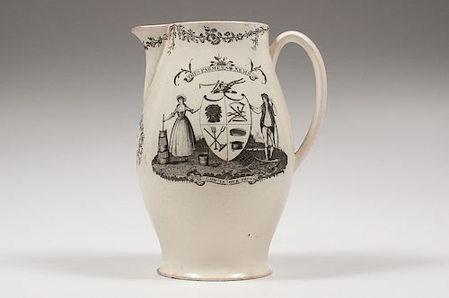 Liverpool Creamware Pitcher, The Farmers Arms and The Weavers Arms