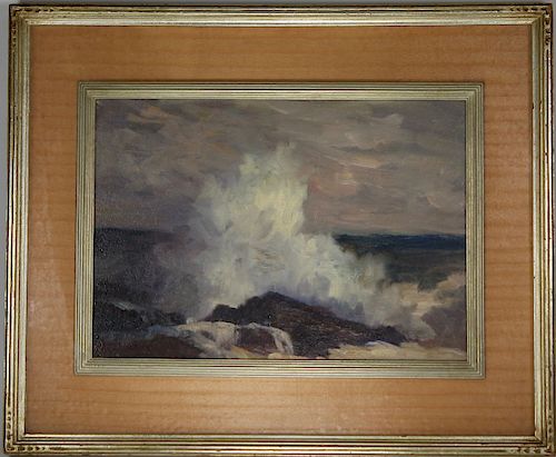 Signed, American School "Surf at Pigeon Cove"