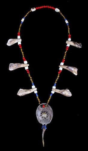 Plains Indian Trade Bead & Bison Tooth Necklace