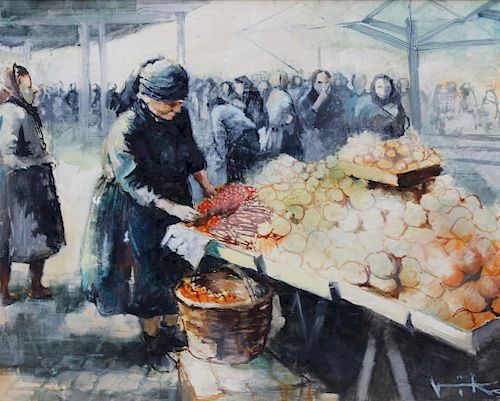 VIKO, Victor. Oil on Canvas. Market Scene.