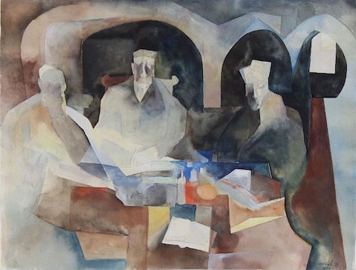 EHRENREICH. Watercolor. Men Seated at a Table.
