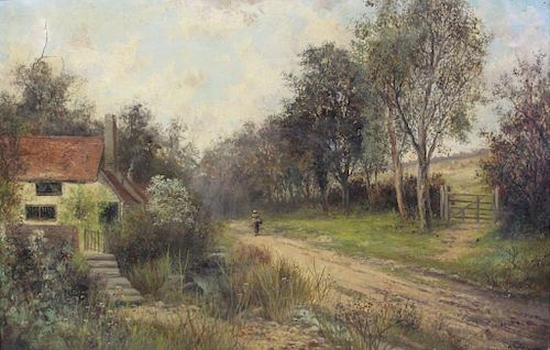HULK, A. Oil on Canvas. Village Landscape.