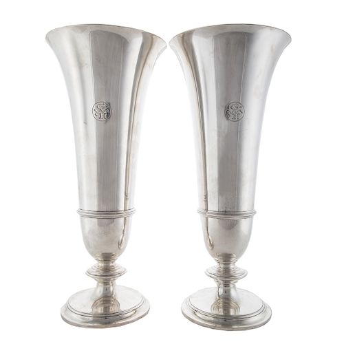 Pair of Tiffany Art Deco monumental trumpet vases