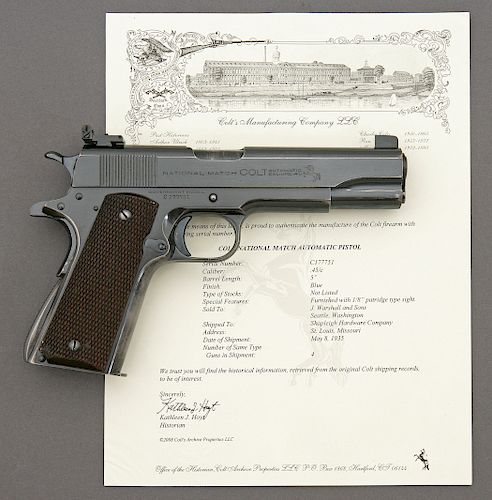 Rare Colt National Match Semi-Auto Pistol with Special Order Front Sight 