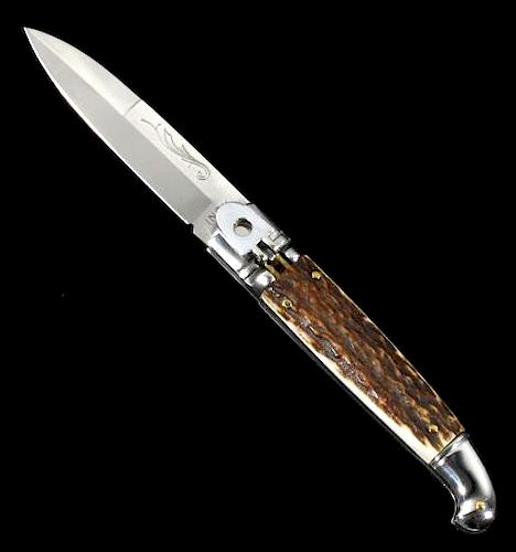 INOX German Lever Lock Stag Switchblade Knife