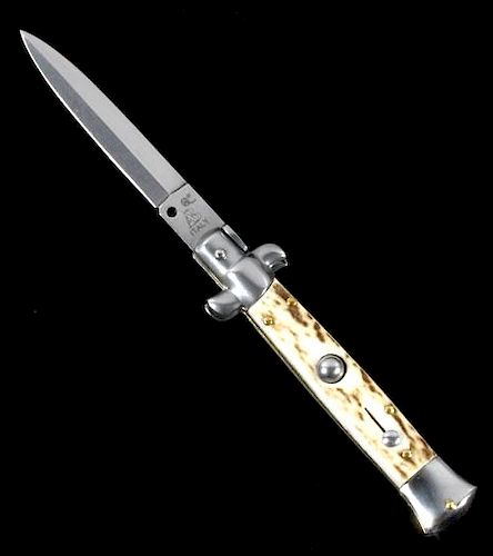 Italian Made Stag Horn Stiletto Switchblade Knife