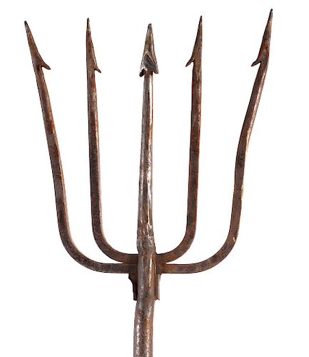 Wrought Iron Worked Five Point Fishing Trident sold at auction on
