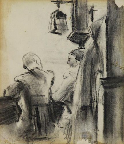 LIEBERMAN, Max. Charcoal on Paper. Two Figures.
