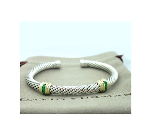 David Yurman 5mm Cable Classic Double-Station Emerald Cable Bracelet 