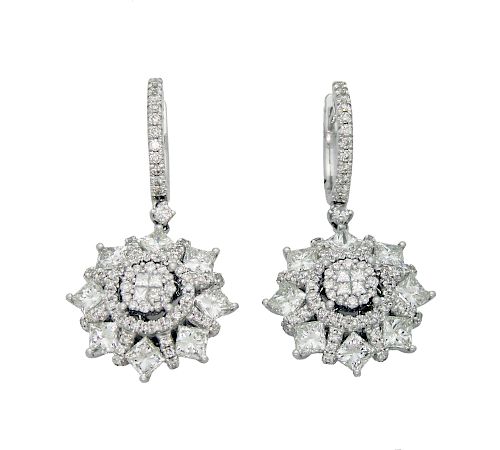 14k White Gold 4.26TCW Diamond Earrings