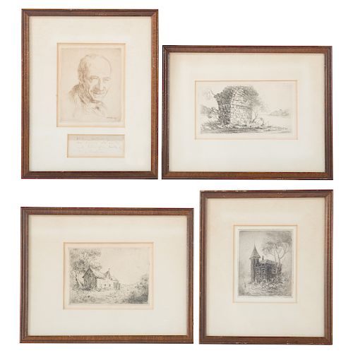 Melvin Miller. Four framed etchings