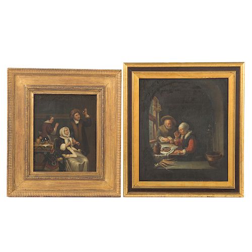 After Frans van Mieris. Elderly Couple Eating, oil