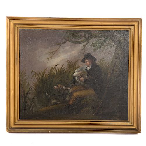 British School, 19th c. Hunter with Game, oil