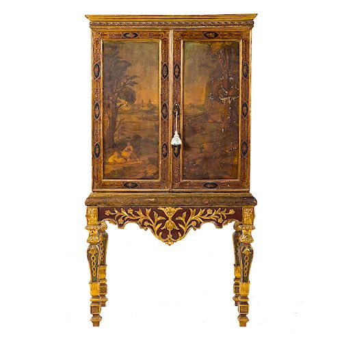 Italian painted & parcel-gilt cabinet on stand