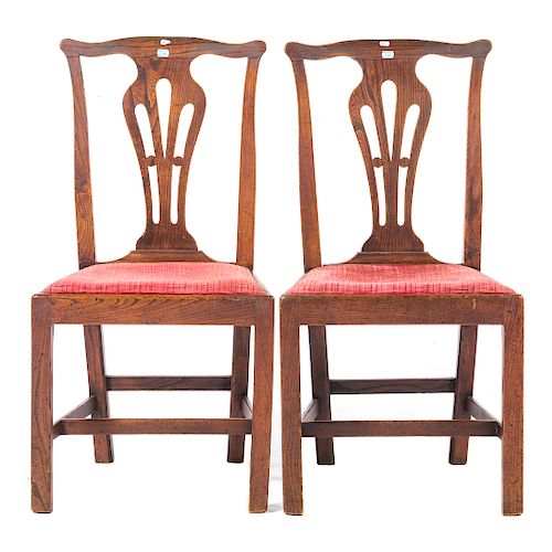 Pair George III style elm side chairs