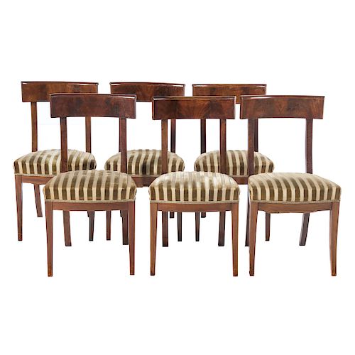 Six French Empire style walnut dining chairs