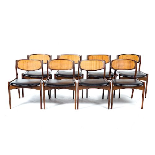 Eight Paul Jensen Mid Century teak dining chairs