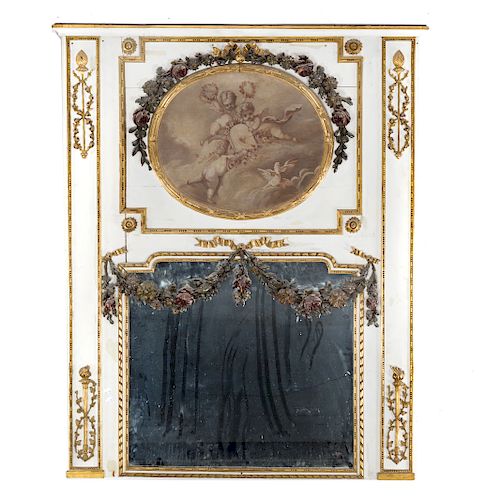 Louis XVI style painted & parcel-gilt trumeau