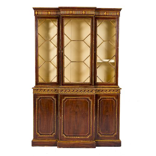 George III style painted/ gilt breakfront bookcase