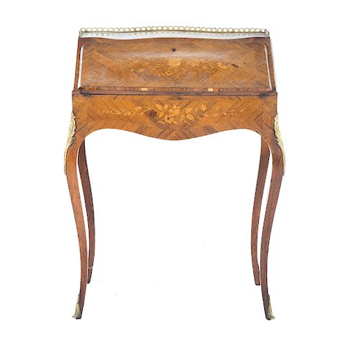 Louis XV style rosewood & parquetry pente bureau