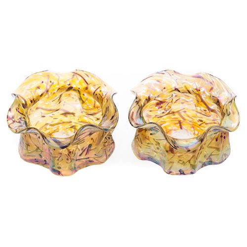 Pair Loetz art glass scalloped rim bowls