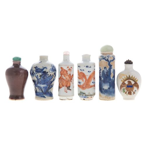 Six Chinese porcelain snuff bottles
