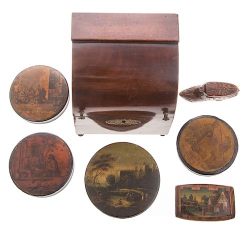 Five Regency lacquer snuff boxes