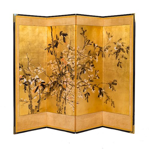 Contemporary Chinese painted four panel screen