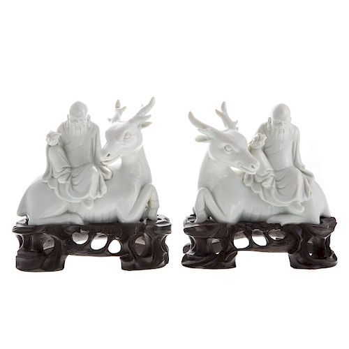Pair Chinese Blanc-de-Chine figural groups
