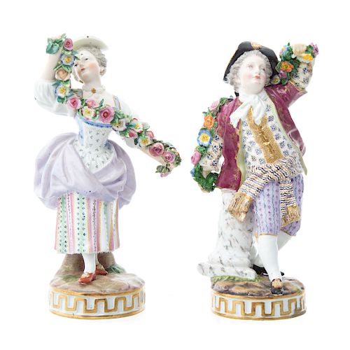 Pair Meissen porcelain flower gatherers