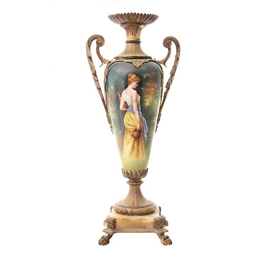 Continental porcelain gilt-metal-mounted vase