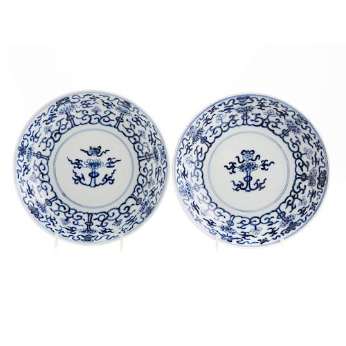 Pair Chinese Export blue and white bowls