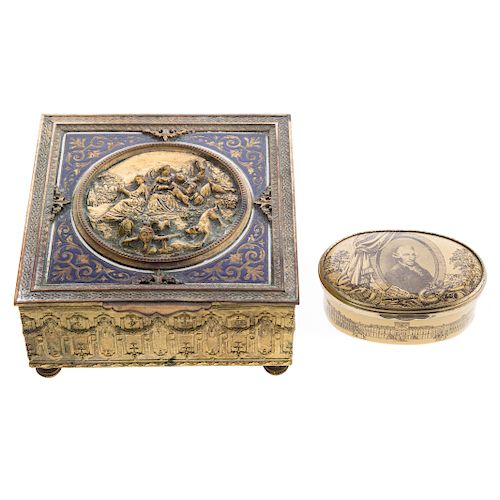 Battersea enamel box and gilt metal box