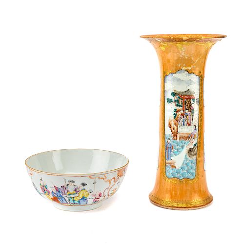 Chinese Export trumpet vase and bowl