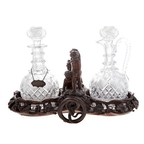 Continental wood decanter trolley & decanters