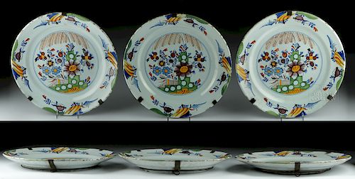 Lot of Three 18th C. Dutch Delft Polychrome Chargers