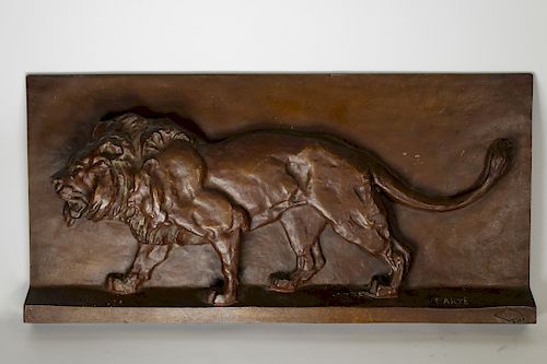 Barye, Signed Bronze Lion Relief w/ Foundry Mark