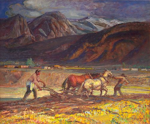 Taos Field of Workers by Oscar Berninghaus