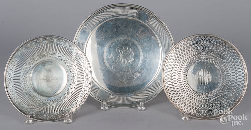 Three sterling silver footed trays