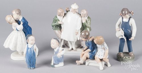 Six Royal Copenhagen and B & G porcelain figures
