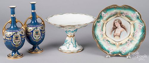 Pair of Royal Worcester porcelain vases, etc.