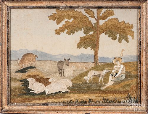 Embroidered landscape with shepherd